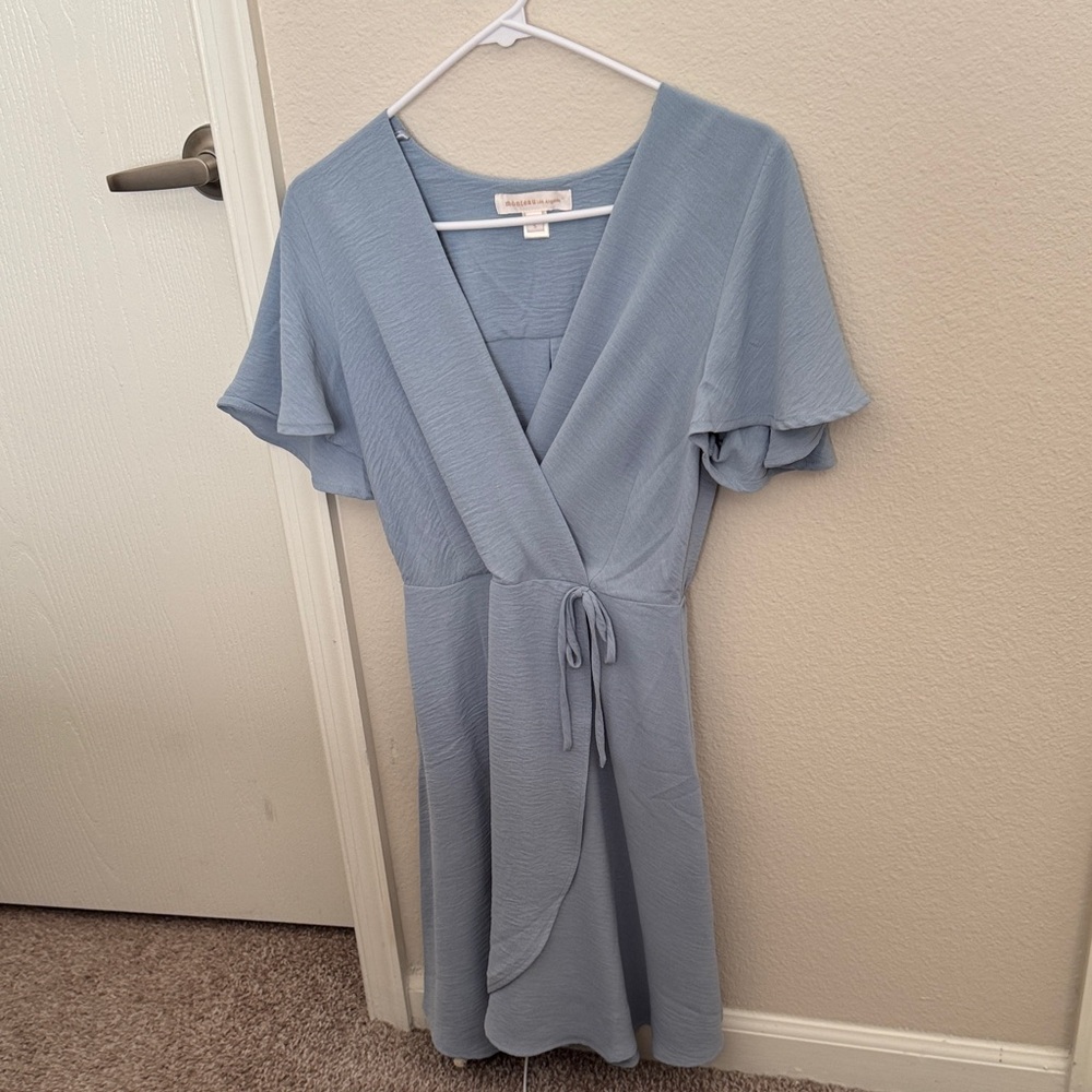 Monteau Soft Blue Wrap Midi Dress